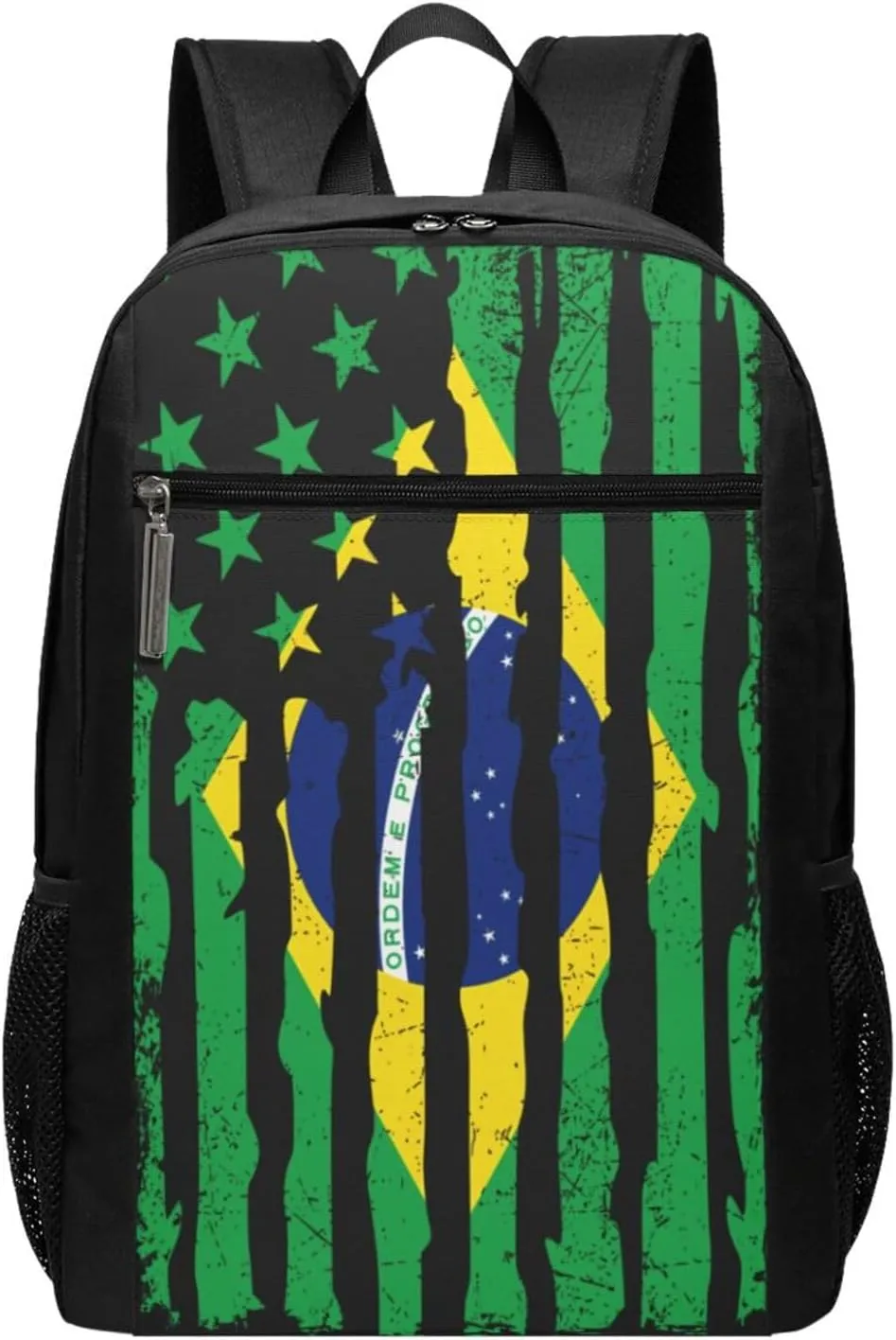 Brazilian American Pride Flag Brazil Roots Casual Backpacks Sports Backpack Large Capacity Travel Rucksack Laptop Daypack with Multi-Pockets Adjustable Strap Work Bag for Hiking