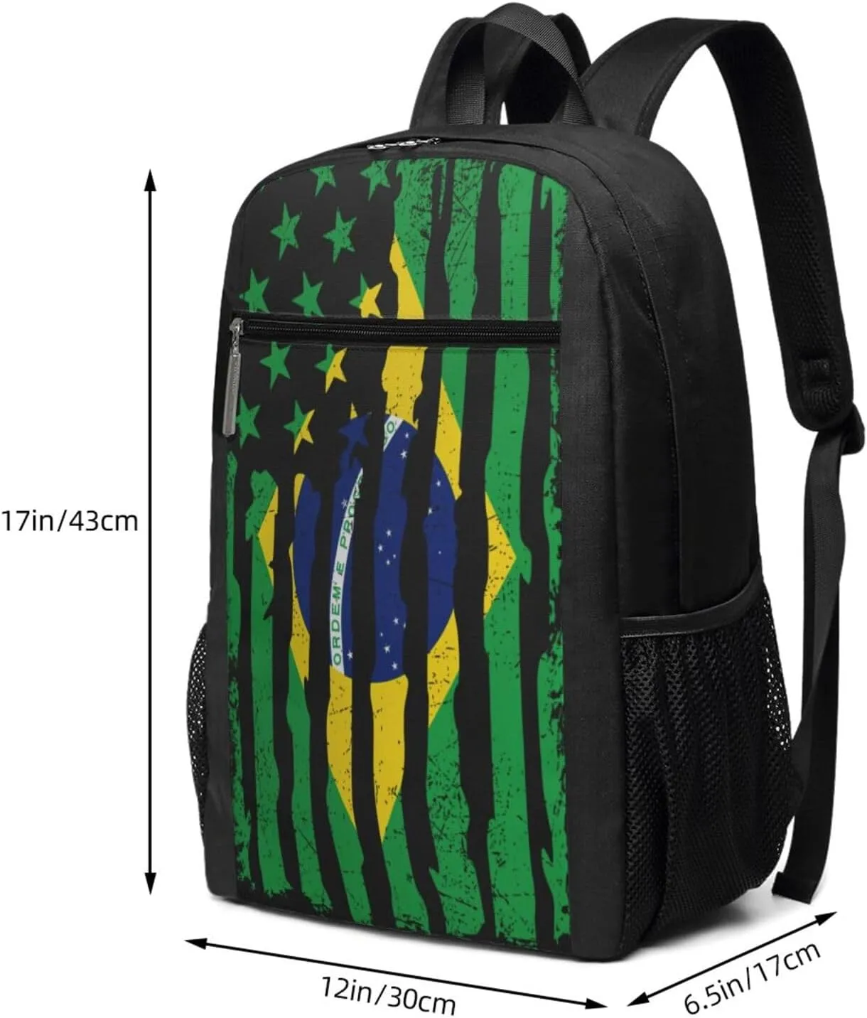 Brazilian American Pride Flag Brazil Roots Casual Backpacks Sports Backpack Large Capacity Travel Rucksack Laptop Daypack with Multi-Pockets Adjustable Strap Work Bag for Hiking