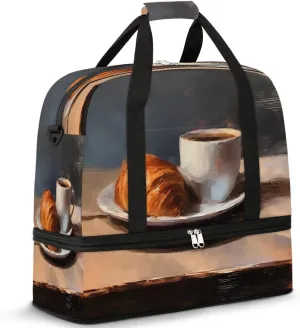 Breakfast Coffee Travel Duffel Bag, Travel Essentials, Gym Bag for Women, Weekender Overnight Bag With Shoes Compartment, Carry On Bags for Airplanes