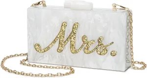Bride Clutch Purse Acrylic MRS Evening Bag Handbag for Women Wedding Day Bridemaid Party Dinner Prom White 6.93"*1.77"*3.86"