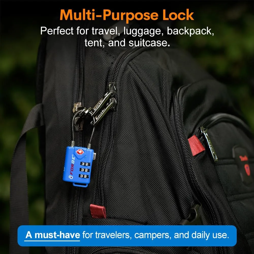 Bright Colors, TSA Approved Cable Luggage Locks 2 Pack Blue, Re-settable Combination with Alloy Body