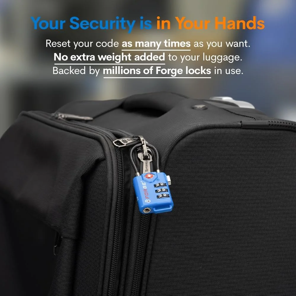 Bright Colors, TSA Approved Cable Luggage Locks 2 Pack Blue, Re-settable Combination with Alloy Body