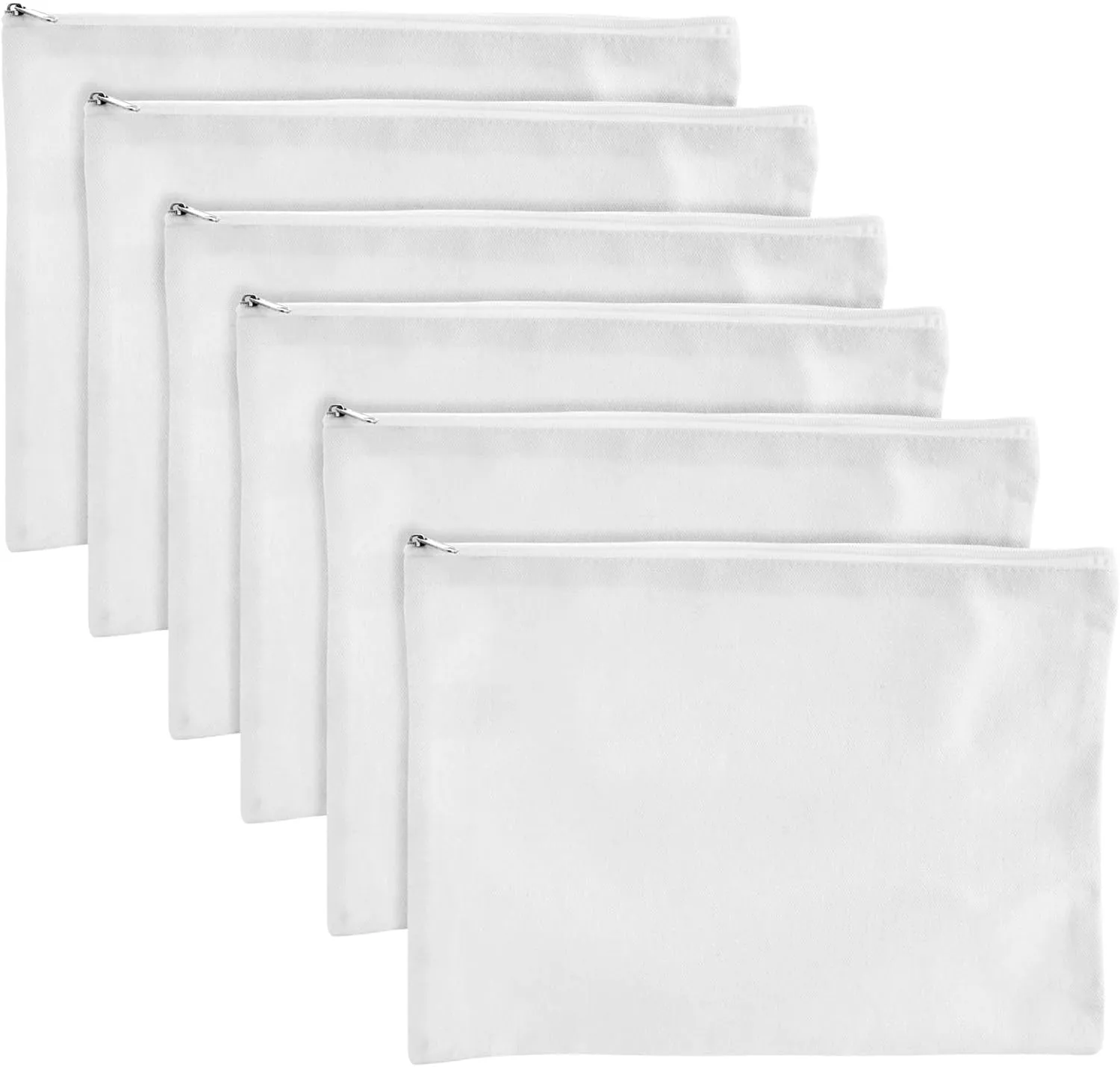 Bright Creations 6 Pack Large Cosmetic Canvas Pouch With Zipper 9 x 12, Blank Bag Organizer Purse for Travel, Toiletry, DIY Crafts
