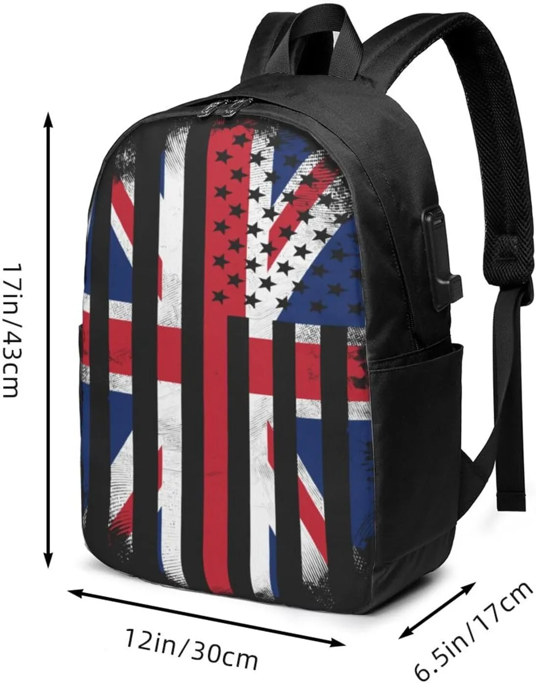British England UK English American Flag Laptop Backpacks Travel Backpack Casual Business Daypack Sport Rucksack Computer Bag Fits up to 17 Inch Notebook with USB Port