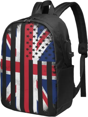 British England UK English American Flag Laptop Backpacks Travel Backpack Casual Business Daypack Sport Rucksack Computer Bag Fits up to 17 Inch Notebook with USB Port