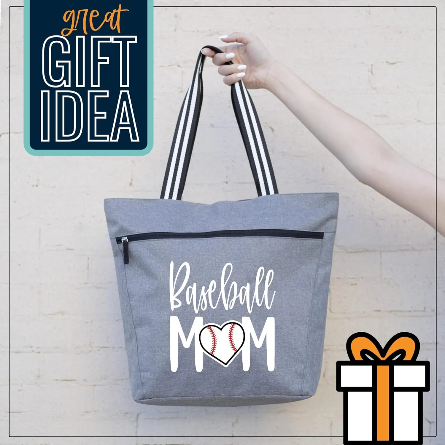 Brooke & Jess Designs Sports Mom Large Zippered Tote Bag with Pockets for Women
