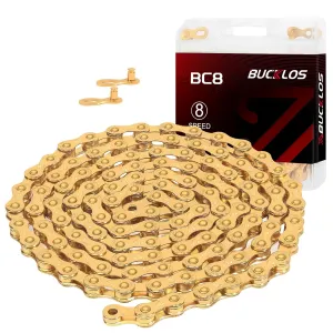 BUCKLOS Bike Chain, 1/2 x 3/32 Inch, 116 Links, Gold, 8-Speed, Compatible with SHIMANO/SRAM/CAMPAGNOLO