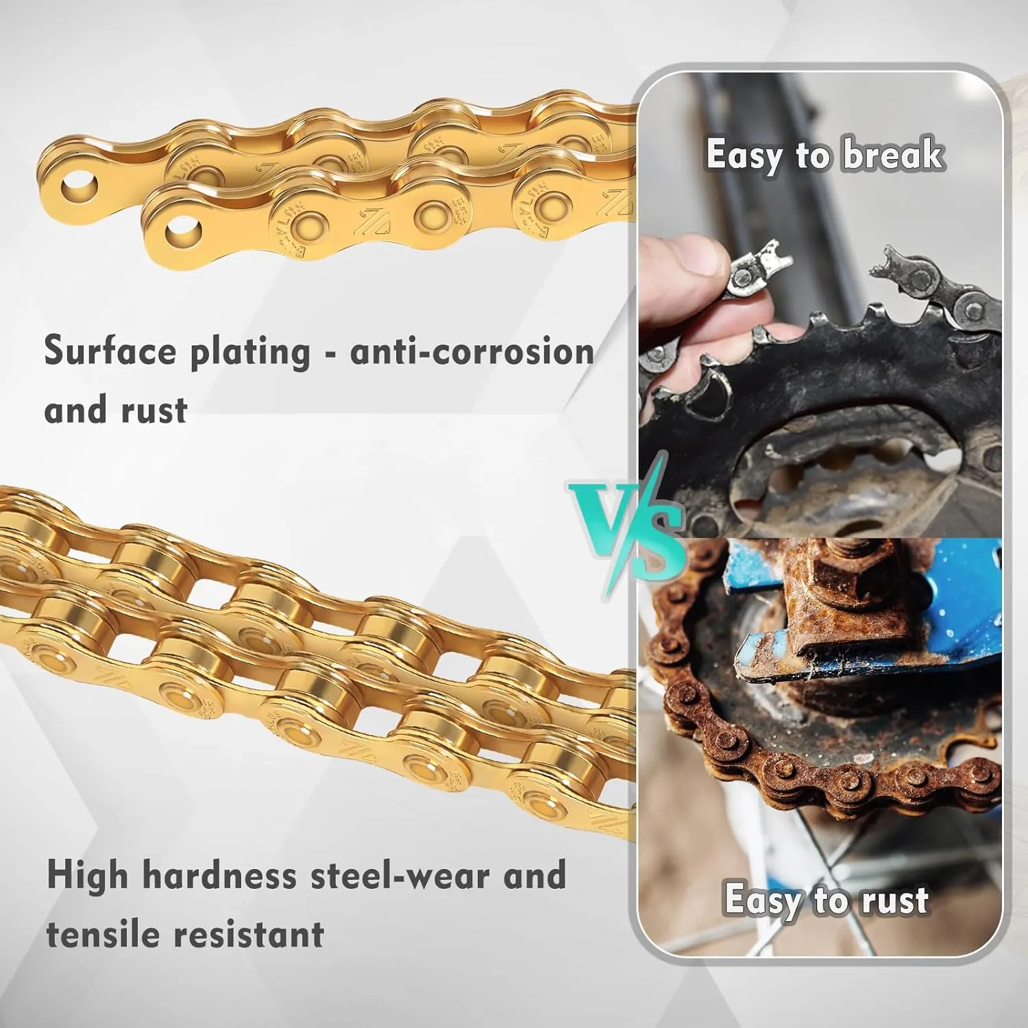 BUCKLOS Bike Chain, 1/2 x 3/32 Inch, 116 Links, Gold, 8-Speed, Compatible with SHIMANO/SRAM/CAMPAGNOLO