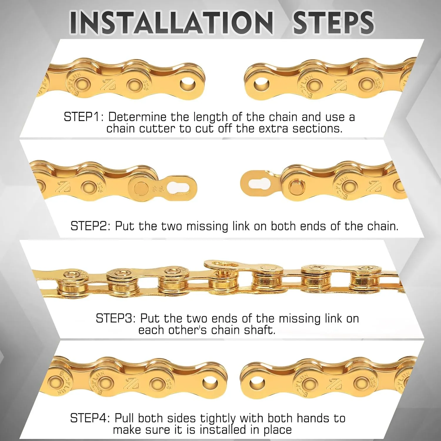 BUCKLOS Bike Chain, 1/2 x 3/32 Inch, 116 Links, Gold, 8-Speed, Compatible with SHIMANO/SRAM/CAMPAGNOLO