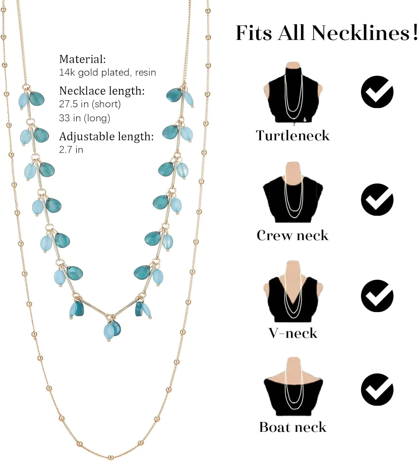 BULINLIN Layered Gold Long Necklaces for Women Long Beaded Chain Necklace Costume Gold Jewelry Mothers Day Gifts for Mom
