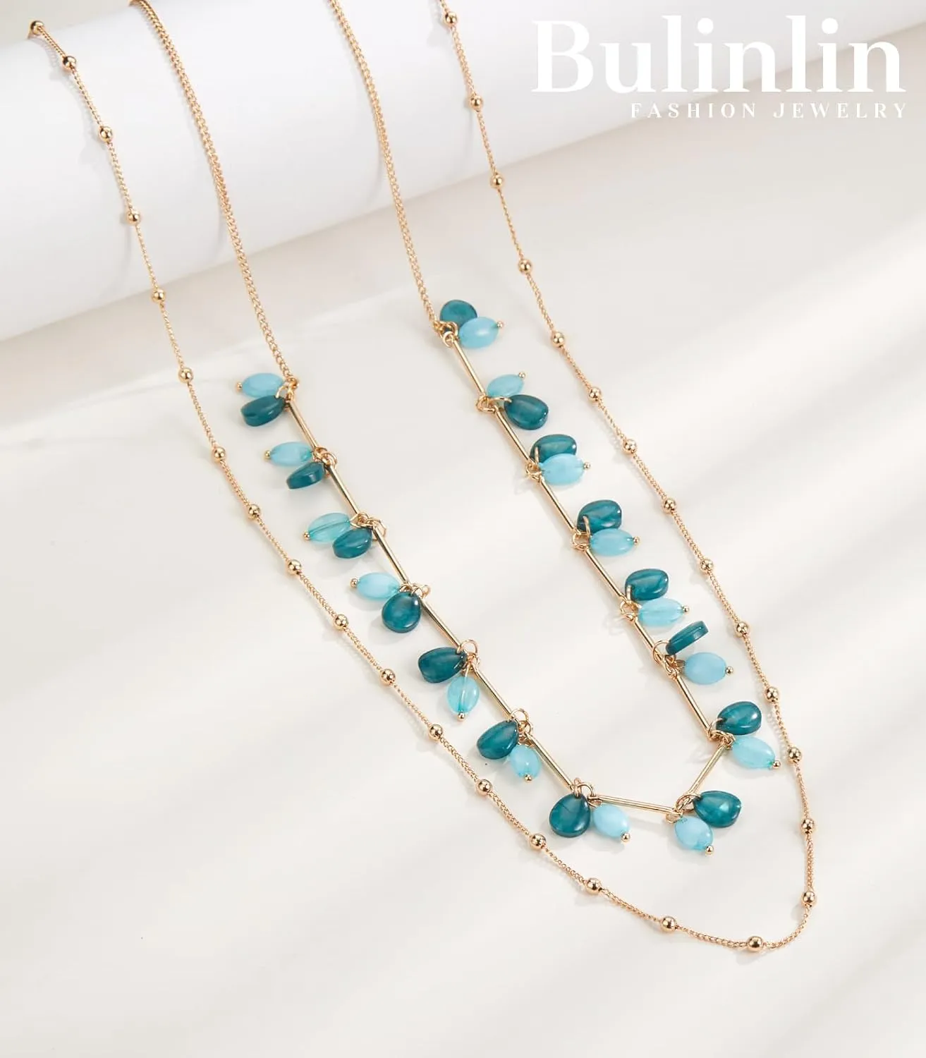 BULINLIN Layered Gold Long Necklaces for Women Long Beaded Chain Necklace Costume Gold Jewelry Mothers Day Gifts for Mom