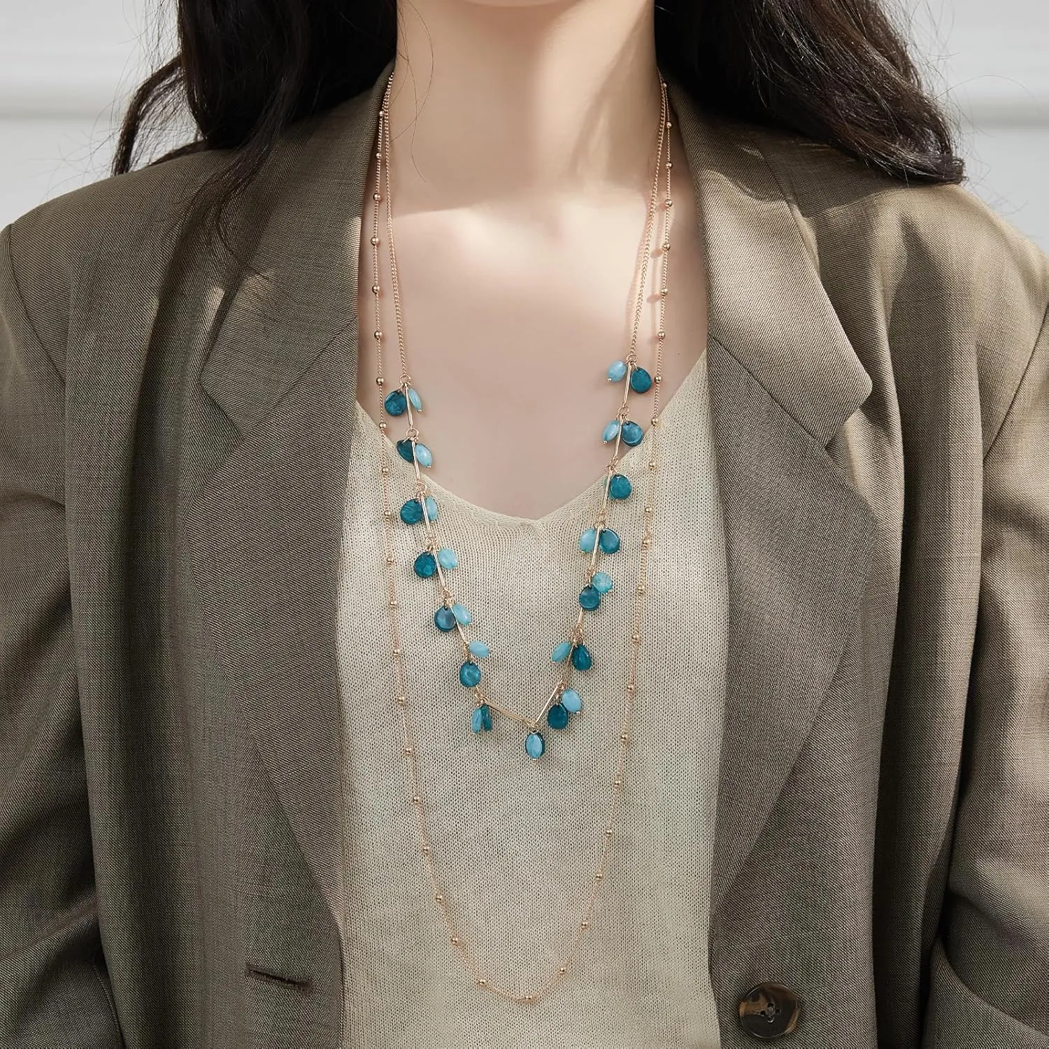 BULINLIN Layered Gold Long Necklaces for Women Long Beaded Chain Necklace Costume Gold Jewelry Mothers Day Gifts for Mom