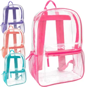 Bulk Clear Backpacks Wholesale for School 24 Pack Clear Backpacks for Boys, Girls, School, Stadium, Travel (Assorted Colors Girls Pack)