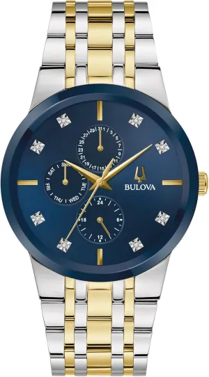 Bulova Men's Multi-Function 3-Hand Quartz Watch with Diamond Dial, Edge to Edge Crystal
