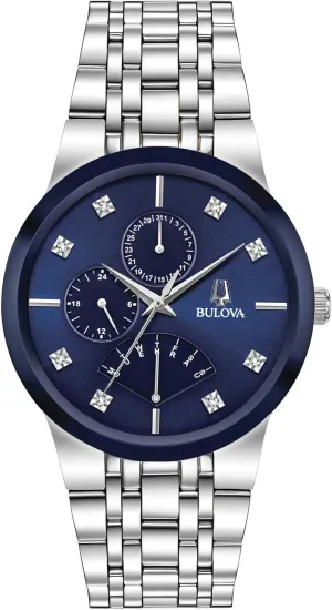 Bulova Men's Multi-Function 3-Hand Quartz Watch with Diamond Dial, Edge to Edge Crystal
