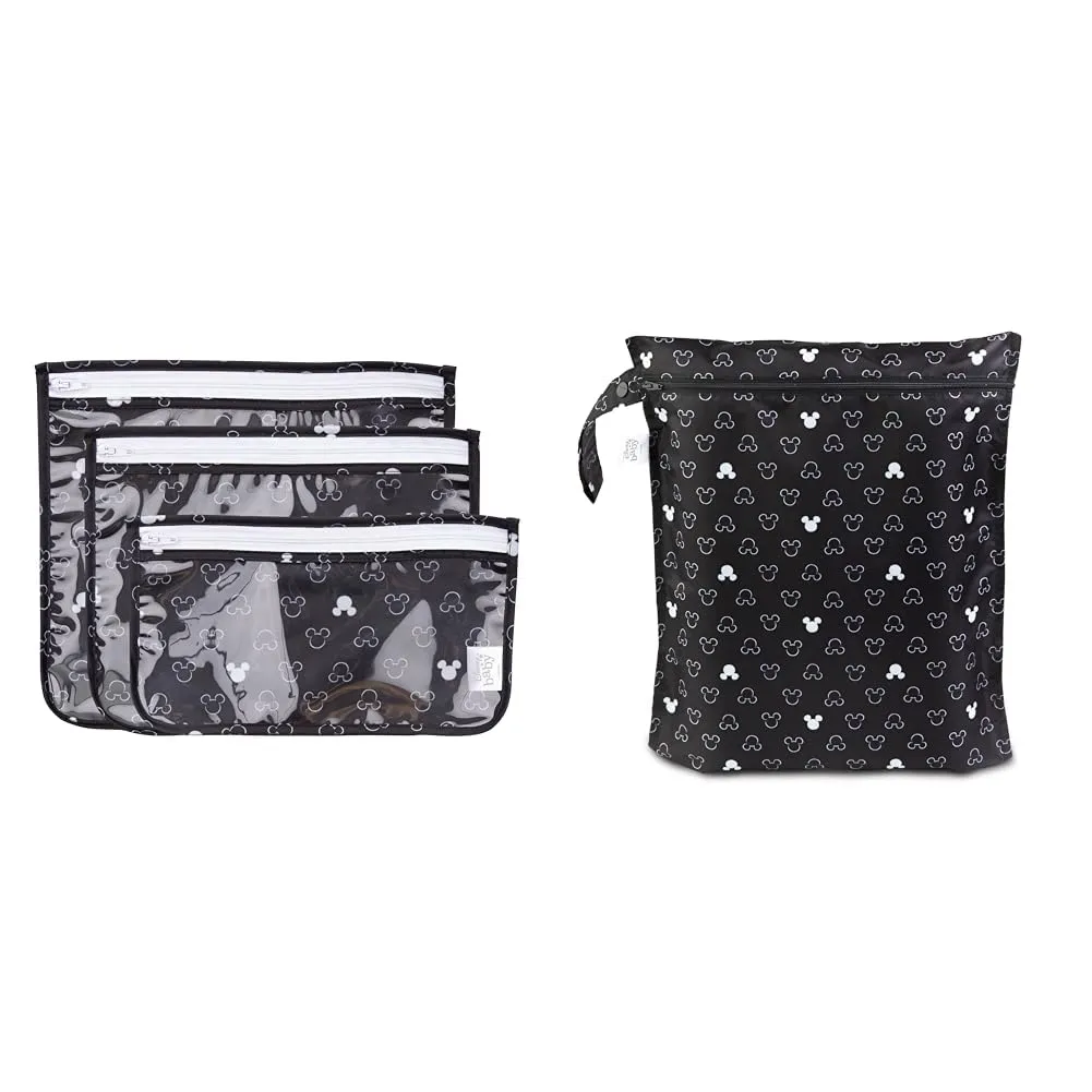 Bumkins Disney Travel Bag Set of 3 Sizes Mickey Mouse TSA Approved Pouch & Waterproof Wet Bag Mickey Mouse