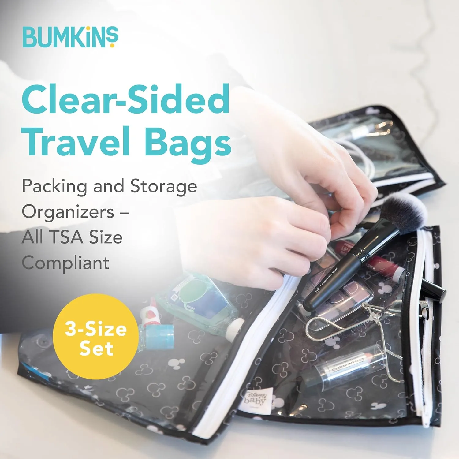 Bumkins Disney Travel Bag Set of 3 Sizes Mickey Mouse TSA Approved Pouch & Waterproof Wet Bag Mickey Mouse
