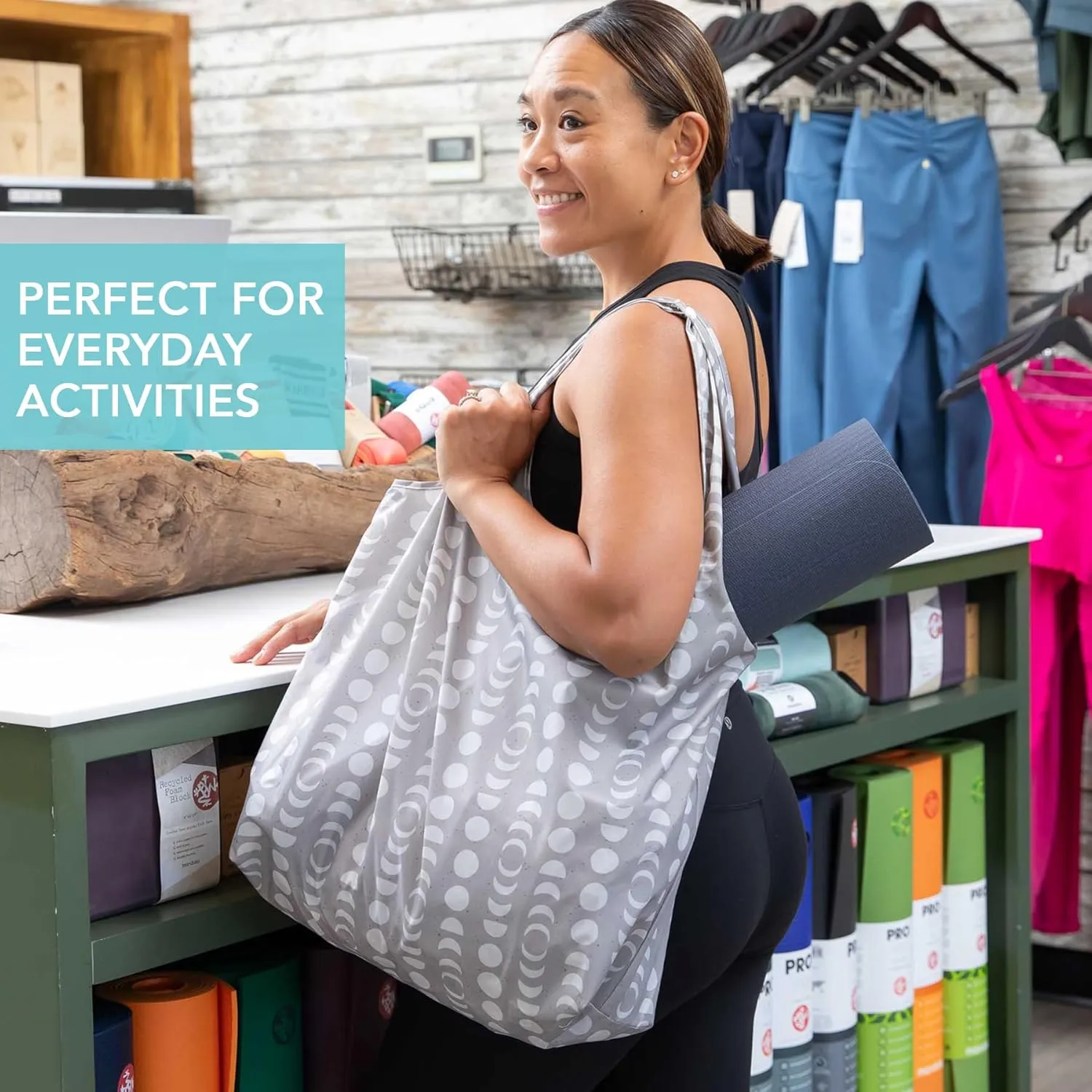 Bumkins Reusable Grocery Shopping Tote Bag for Women, Large Boho Style with Handles, Foldable, Washable, Shoulder Straps
