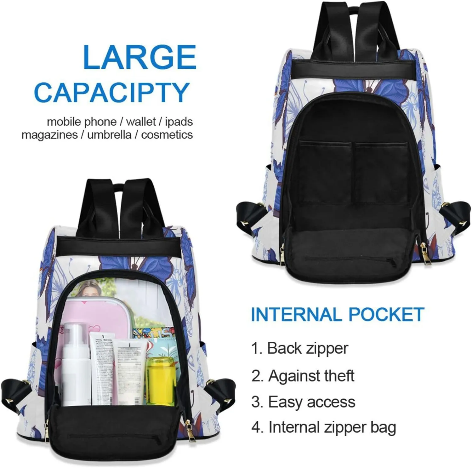 Butterfly Backpack for Women Fashion Casual Daypack Backpack Small Backpack Purse 13.4 X 5.9 X 15in Pattern 1