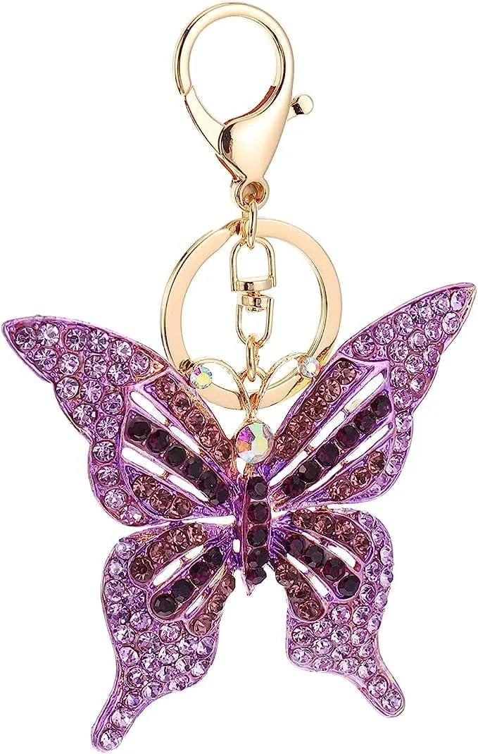 Butterfly Keychain Women Girls Cute Animal Insect Sparkling Keyring Car Handbag Pendant Bag Purse Charm