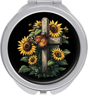 Butterfly Sunflower Cross God Christian Compact Makeup Mirror Mini Foldable Cosmetic Mirror Portable Travel Mirror for Purse Pocket