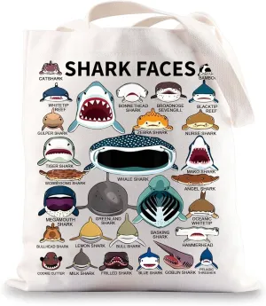 BWWKTOP Shark Face Canvas Tote Bag - Shark Lovers Gift - Reusable Grocery Bags
