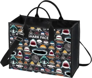 BWWKTOP Shark Face Canvas Tote Bag - Shark Lovers Gift - Reusable Grocery Bags