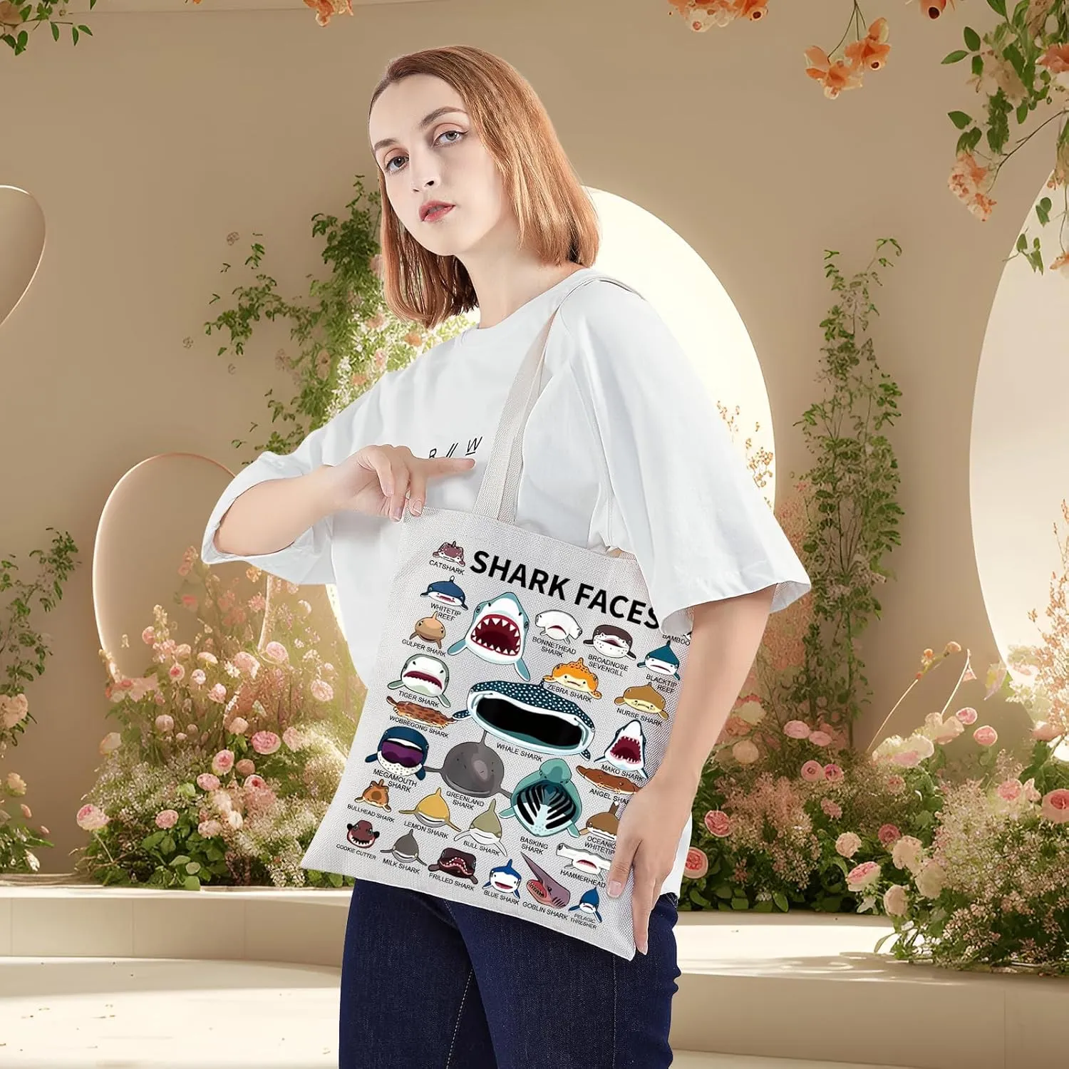 BWWKTOP Shark Face Canvas Tote Bag - Shark Lovers Gift - Reusable Grocery Bags