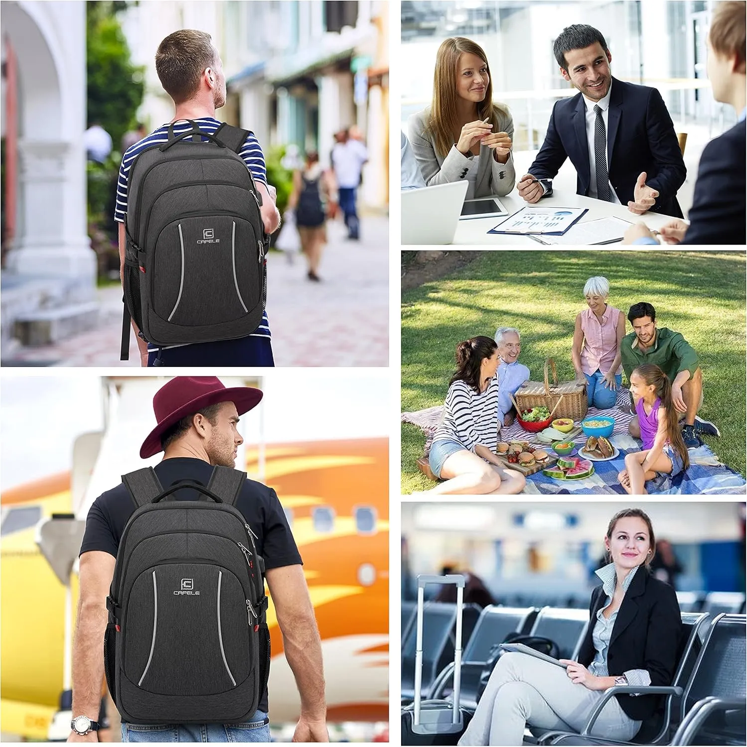 CAFELE Backpack,17.3in Durable Travel Laptop Backpack, College Backpack,RFID Anti Theft Pocket Big Business Computer Bag,Water Resistant School Bookbag for Teens Men Women,Gifts Grey