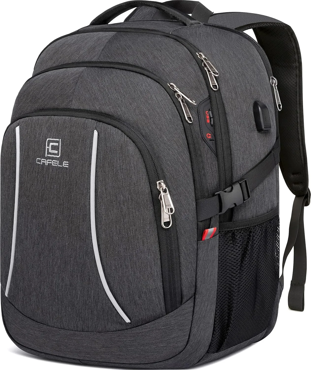 CAFELE Backpack,17.3in Durable Travel Laptop Backpack, College Backpack,RFID Anti Theft Pocket Big Business Computer Bag,Water Resistant School Bookbag for Teens Men Women,Gifts Grey