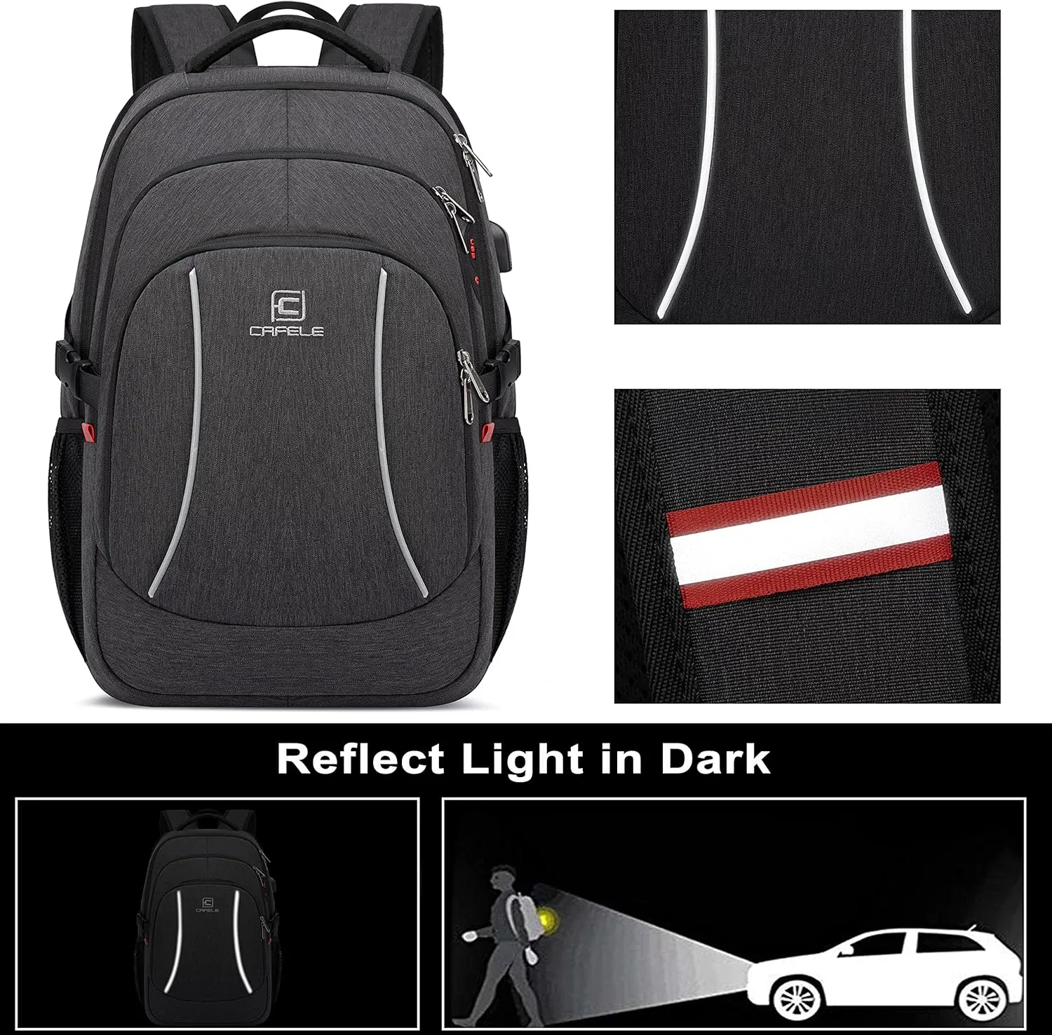 CAFELE Backpack,17.3in Durable Travel Laptop Backpack, College Backpack,RFID Anti Theft Pocket Big Business Computer Bag,Water Resistant School Bookbag for Teens Men Women,Gifts Grey