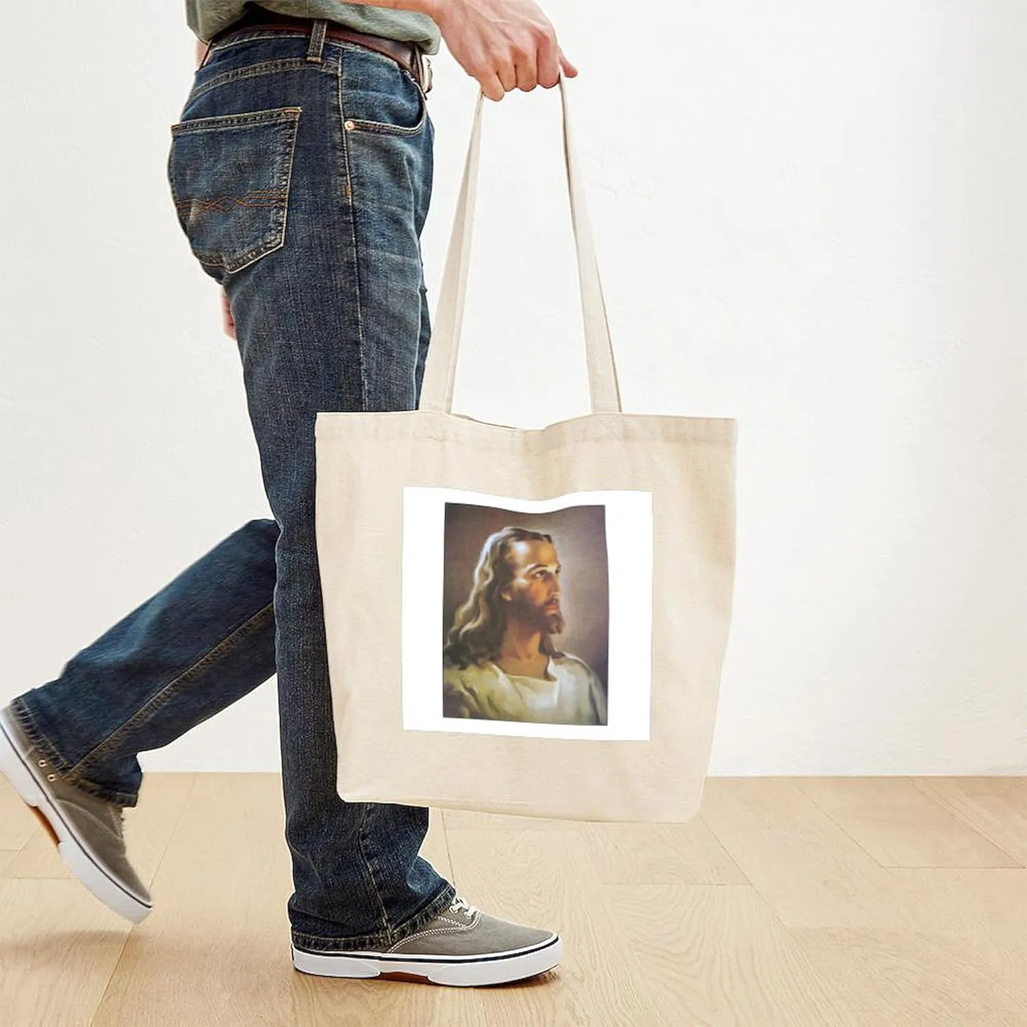 CafePress Portrait Of Jesus Tote Bag Natural Canvas Tote Bag, Reusable Shopping Bag