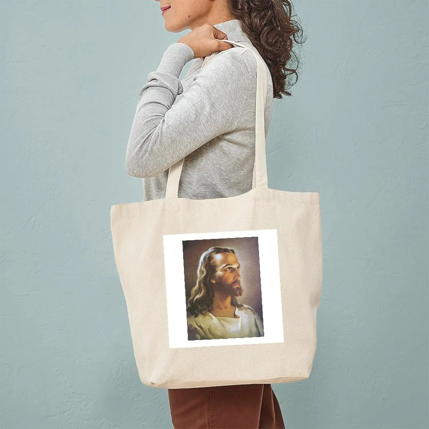 CafePress Portrait Of Jesus Tote Bag Natural Canvas Tote Bag, Reusable Shopping Bag