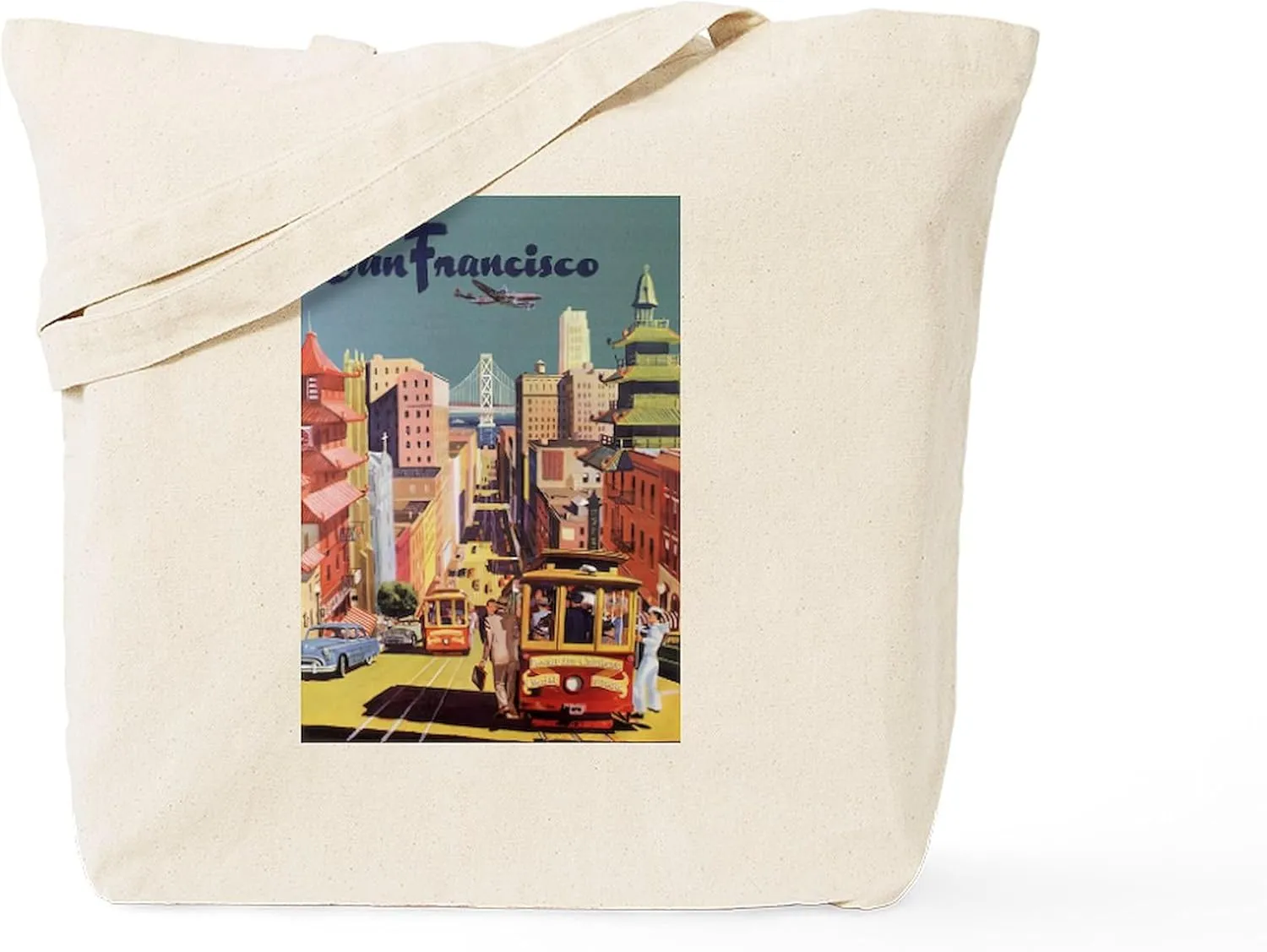 CafePress Vintage San Francisco Tote Bag Reusable Natural Beige Canvas Shopping Bag