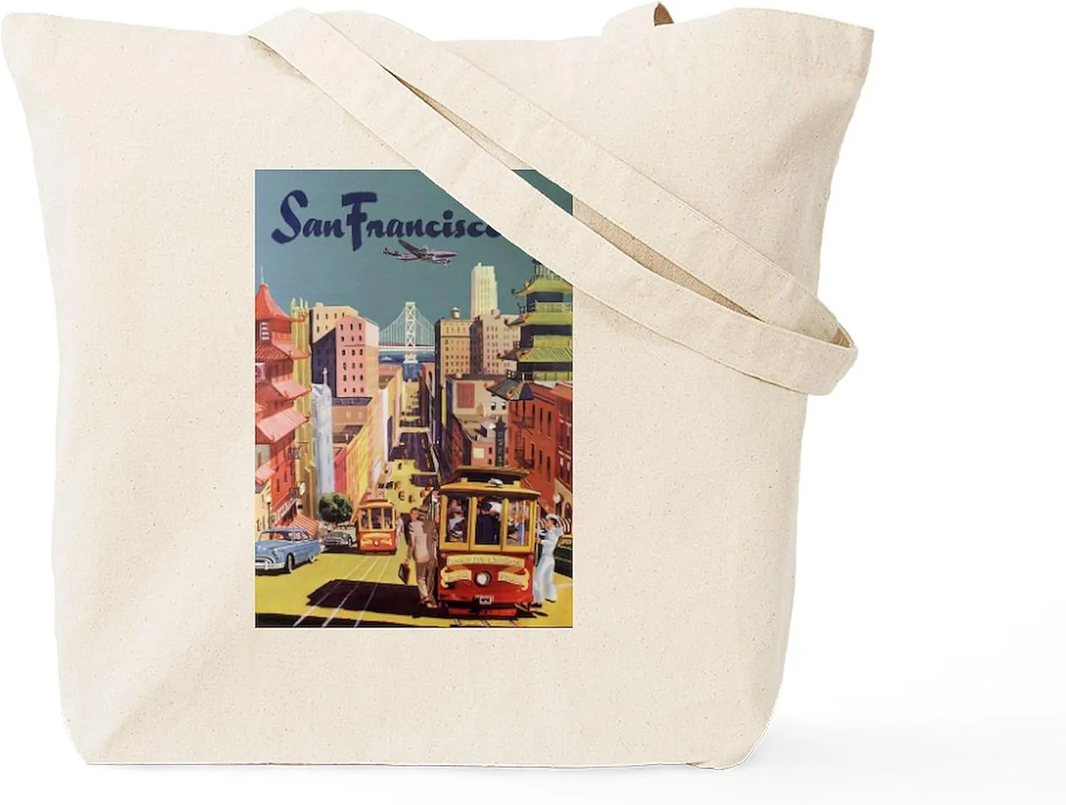 CafePress Vintage San Francisco Tote Bag Reusable Natural Beige Canvas Shopping Bag