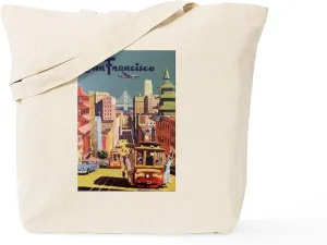 CafePress Vintage San Francisco Tote Bag Reusable Natural Beige Canvas Shopping Bag