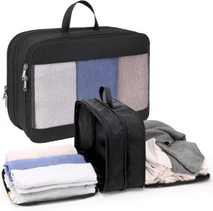 Cambond Double Sided Compression Packing Cubes - Expandable See Through Mesh Compression Cubes for Travel, Separate Clean and Dirty Clothes Efficient Packing Organizers for Road Trip, Cruise