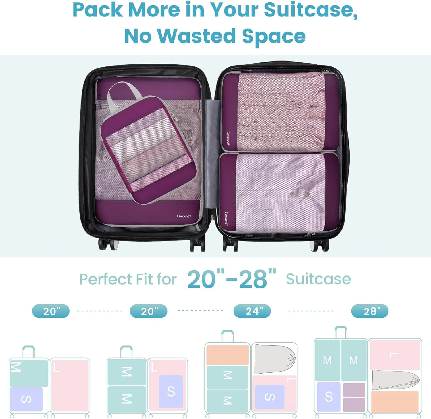 Cambond Mesh Compression Packing Cubes Travel - Space Saving Packing Cubes for Travel Women, Lightweight Compression Cubes for Travel Bags Luggage Packing Organizer for Suitcases