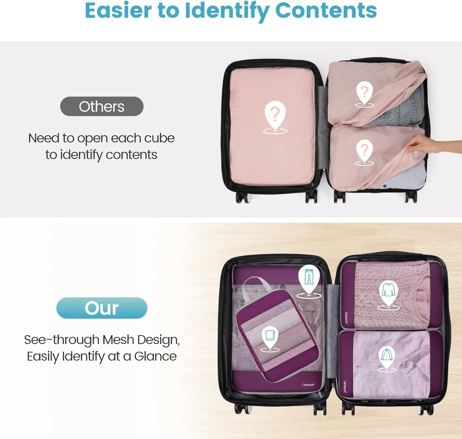 Cambond Mesh Compression Packing Cubes Travel - Space Saving Packing Cubes for Travel Women, Lightweight Compression Cubes for Travel Bags Luggage Packing Organizer for Suitcases
