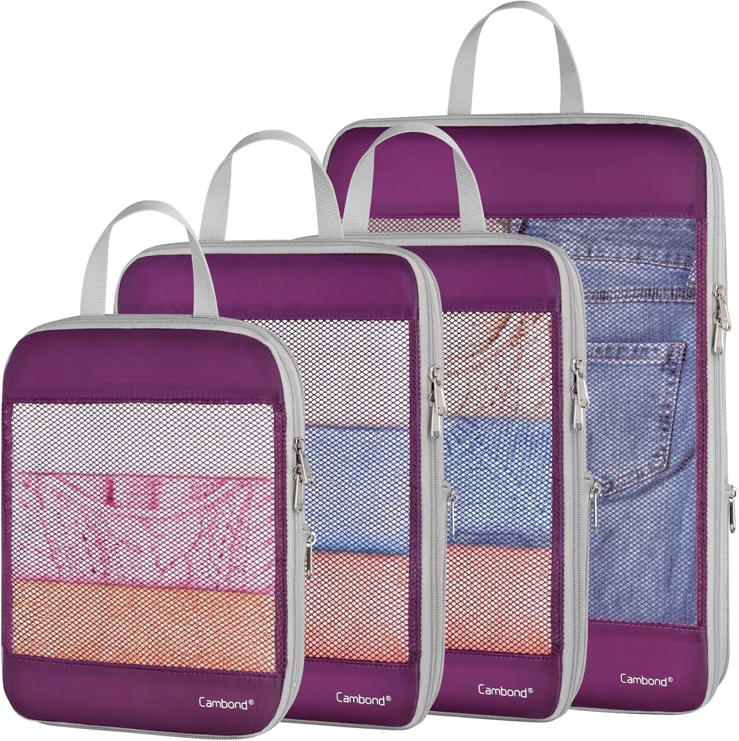 Cambond Mesh Compression Packing Cubes Travel - Space Saving Packing Cubes for Travel Women, Lightweight Compression Cubes for Travel Bags Luggage Packing Organizer for Suitcases