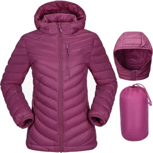 CAMEL CROWN Women's Down Jackets Lightweight Puffer Jackets Packable Quilted Winter Coat Hooded Outerwear With Chest Pocket Purple S