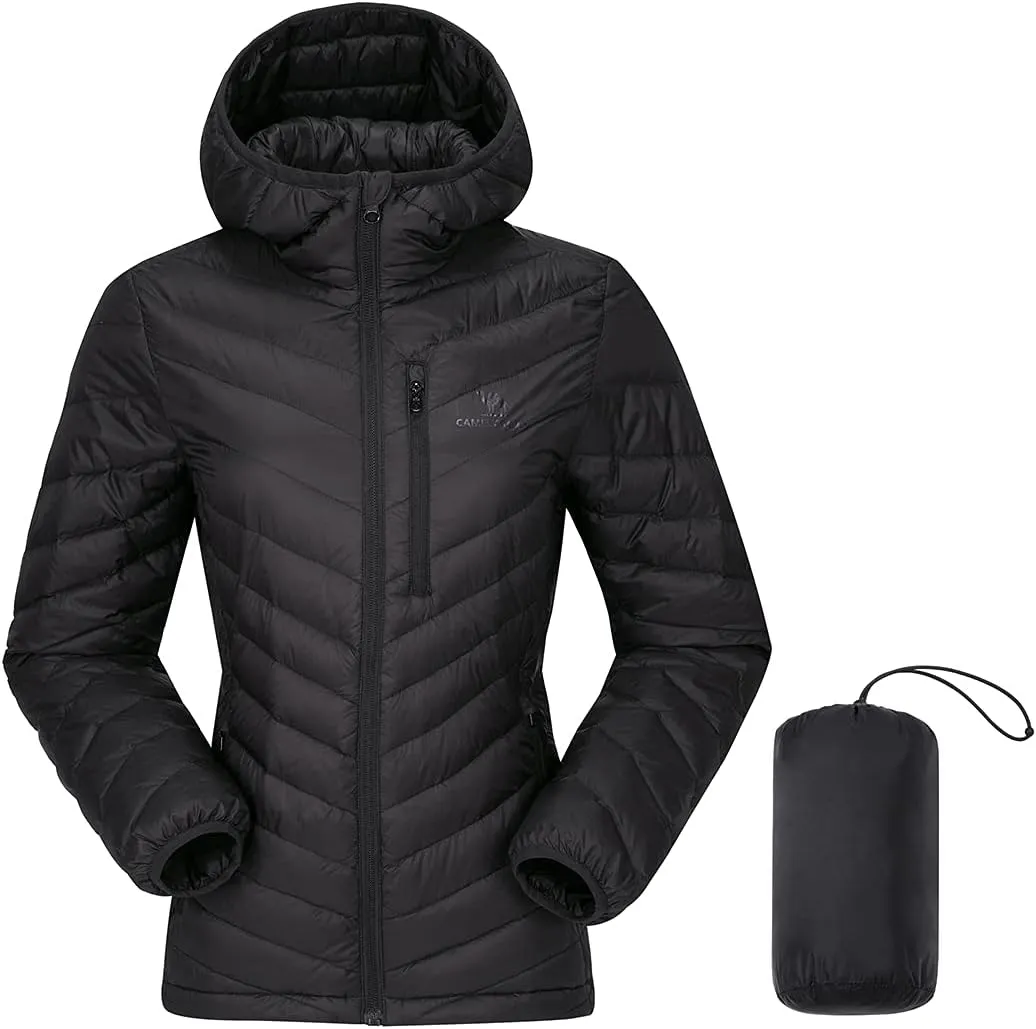 CAMEL CROWN Women's Down Jackets Lightweight Puffer Jackets Packable Quilted Winter Coat Hooded Outerwear With Chest Pocket