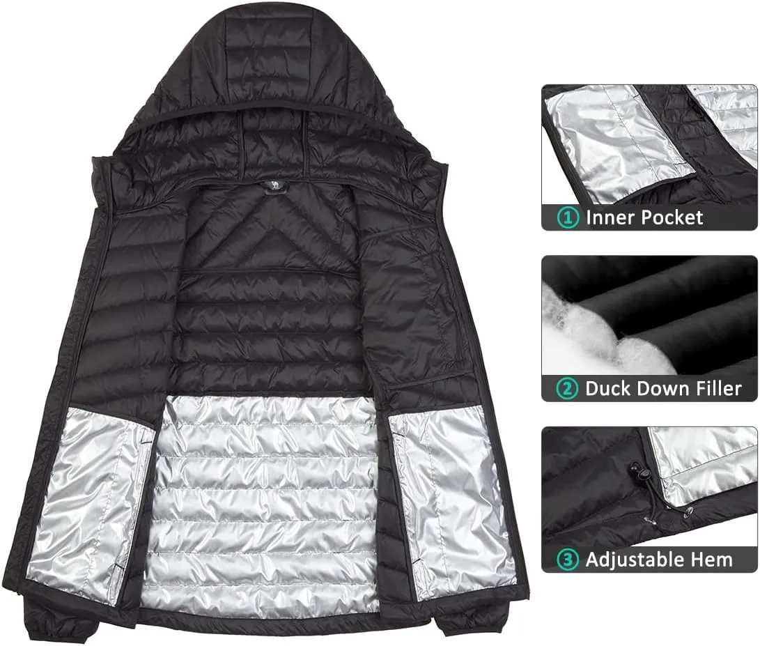 CAMEL CROWN Women's Down Jackets Lightweight Puffer Jackets Packable Quilted Winter Coat Hooded Outerwear With Chest Pocket