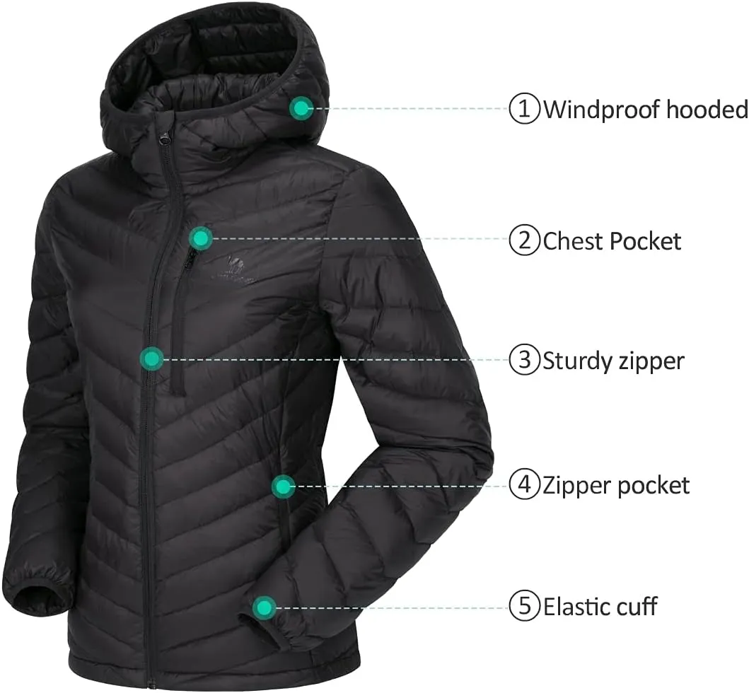 CAMEL CROWN Women's Down Jackets Lightweight Puffer Jackets Packable Quilted Winter Coat Hooded Outerwear With Chest Pocket