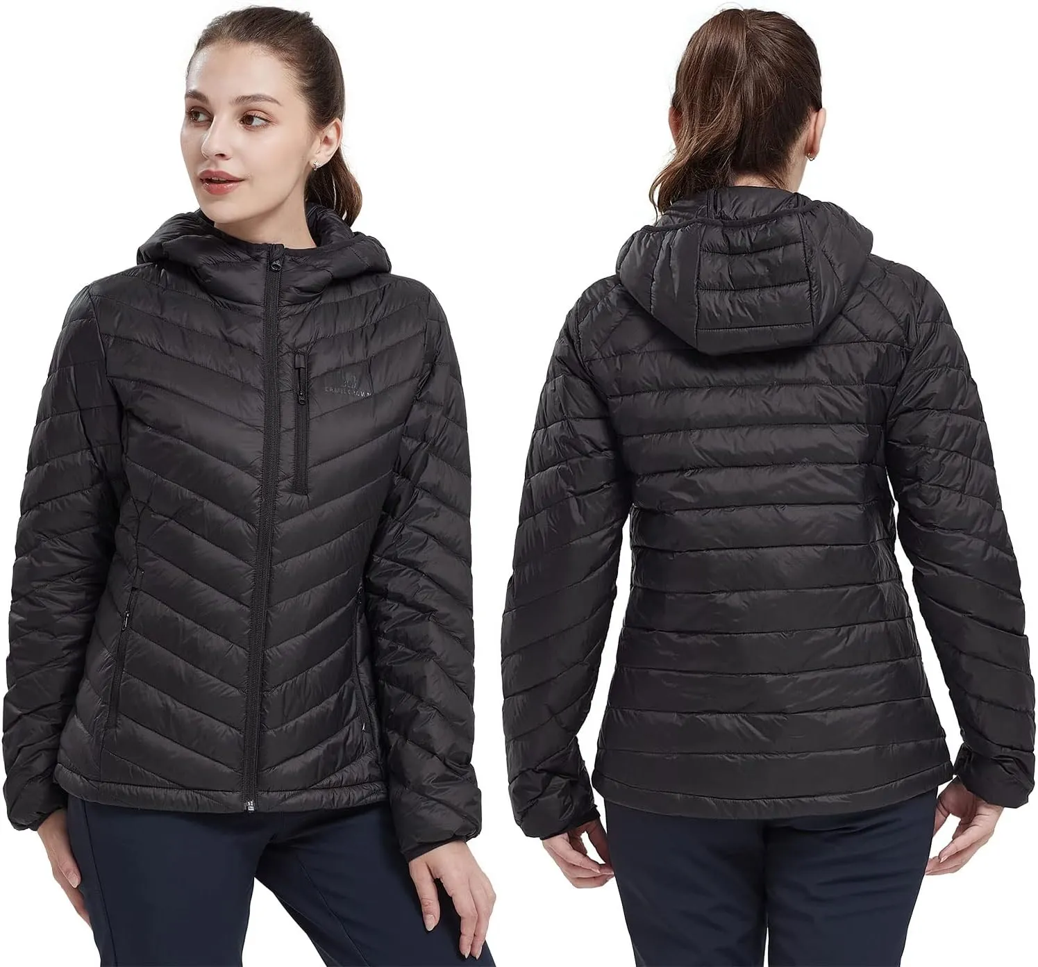 CAMEL CROWN Women's Down Jackets Lightweight Puffer Jackets Packable Quilted Winter Coat Hooded Outerwear With Chest Pocket