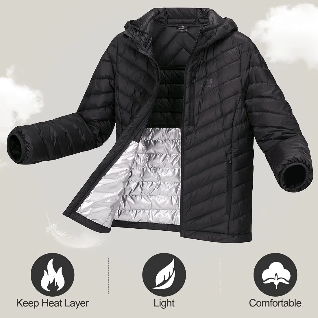 CAMEL CROWN Women's Down Jackets Lightweight Puffer Jackets Packable Quilted Winter Coat Hooded Outerwear With Chest Pocket