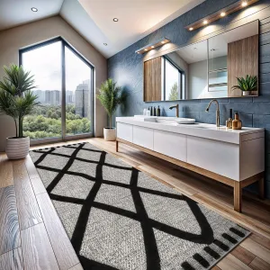 CAMILSON Modern Runner Rug 5x7 Luxury Diamond Pattern Micro Loop Hallway Rugs Soft High-Low Pile Stain Resistant Easy to Clean Non-Shedding Durable Entryway Kitchen Indoor Area Carpet (Black/Gray)