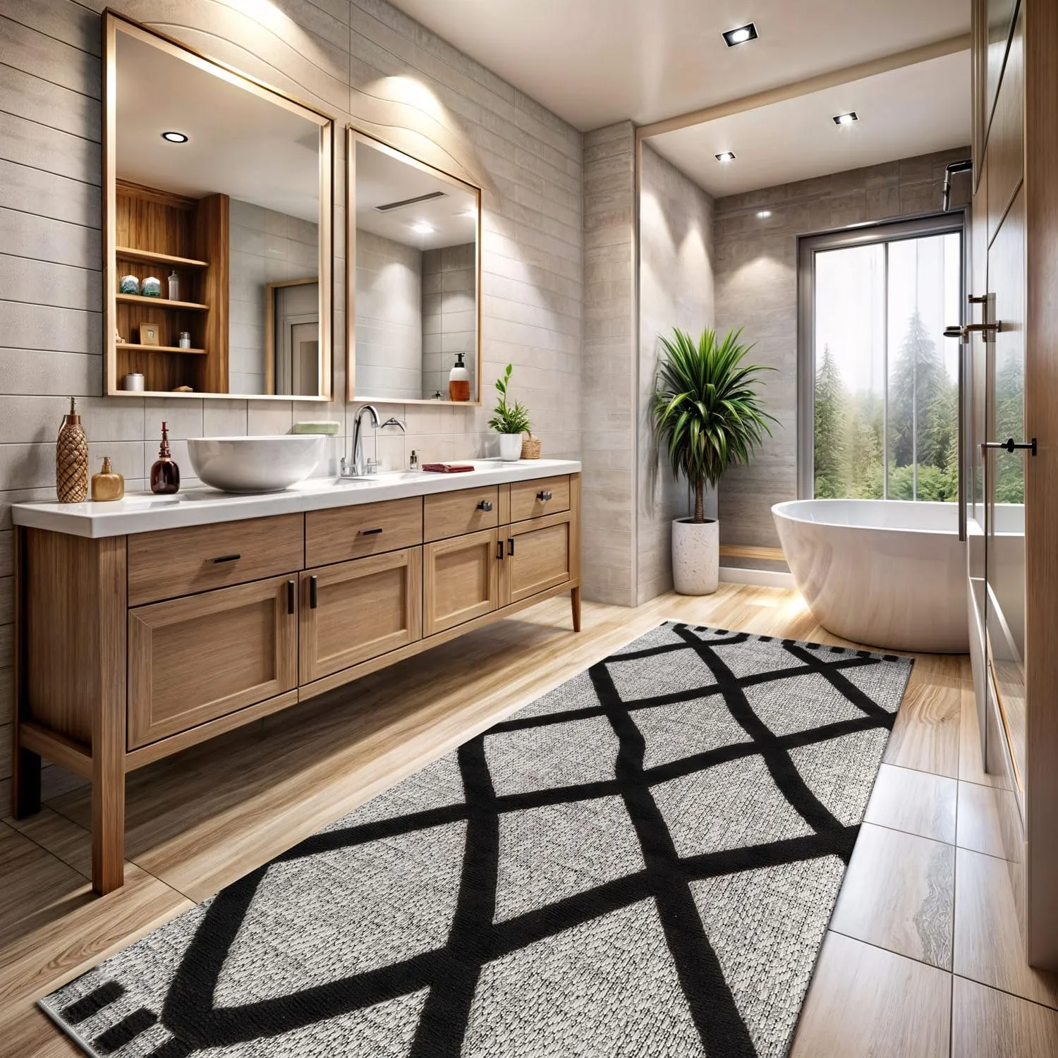 CAMILSON Modern Runner Rug 5x7 Luxury Diamond Pattern Micro Loop Hallway Rugs Soft High-Low Pile Stain Resistant Easy to Clean Non-Shedding Durable Entryway Kitchen Indoor Area Carpet (Black/Gray)