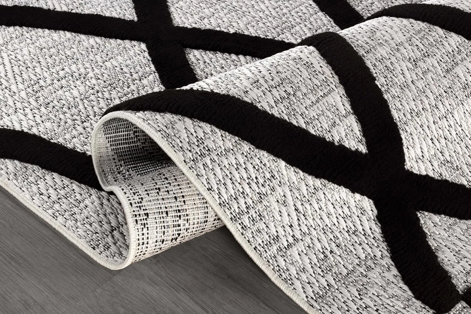 CAMILSON Modern Runner Rug 5x7 Luxury Diamond Pattern Micro Loop Hallway Rugs Soft High-Low Pile Stain Resistant Easy to Clean Non-Shedding Durable Entryway Kitchen Indoor Area Carpet (Black/Gray)