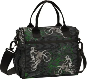 Camouflage Motocross Riding Lunch Bag Reusable Insulated Lunch Box Cooler Tote Removable Shoulder Strap Meal Picnic Bags for Outdoor Travel Office Work Small